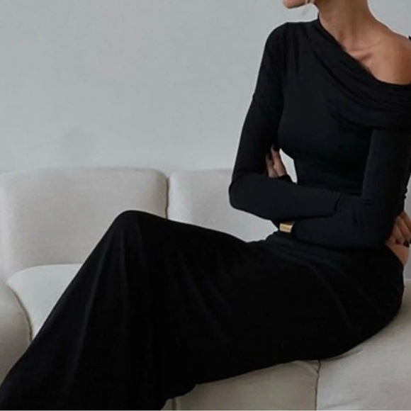 ❤️ Elegant Black Jersey One-Shoulder TWO(2) PIECES SET - NWT - Picture 4 of 12